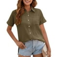 thumbnail image 1 of EFINNY Women's Casual Button Down Shirts Short Sleeve V Neck Work Dress Solid Blouse Tops with Pocket, 1 of 2