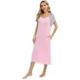 thumbnail image 1 of EFINNY Women's Comfy Cotton Nightgown Color Blocking Loungewear Mid-Length Nightdress Short Sleeve Home Wear with Pockets, 1 of 7