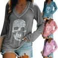 thumbnail image 1 of EFINNY Women's Fashion Long Sleeve Tee Shirts Halloween V-Neck Skull Print Funny Blouse Sweatshirts Pullover Tops Plus Size,S-5XL, 1 of 6