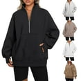 thumbnail image 1 of EFINNY Women's Half Zipper Fleece Sweatshirt Stand Collar Plus Plush Sweatshirt Jacket Coat with Pockets, 1 of 7