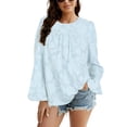 thumbnail image 1 of EFINNY Women's Long Lantern Sleeve Blouse Crewneck Lace Tops Floral Textured Spring Autumn Casual Babydoll Shirts, 1 of 7