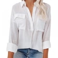 thumbnail image 1 of EFINNY Women's Long Sleeve Button Up Shirts Casual Classic Work Office Blouse Turn Down Collar Top Shirt With Pockets, 1 of 7