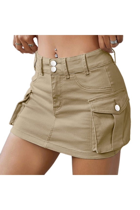 Women's Low Rise Denim Shorts Skirt Button Slim Jeans with Pockets
