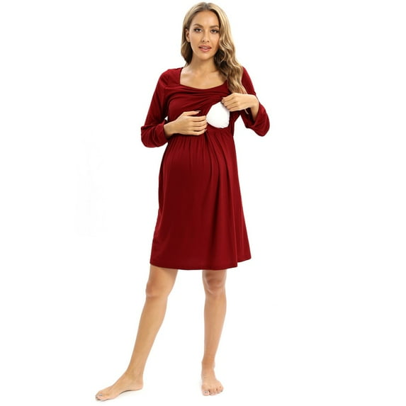 EFINNY Women's Maternity & Breastfeeding Nursing Nightgowns Long Sleeve Nightshirt Soft 3 in 3 Delivery/Labor/Nursing Sleepwear Pajama Dress S-XXXL