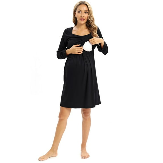 EFINNY Women's Maternity & Breastfeeding Nursing Nightgowns Long Sleeve Nightshirt Soft 3 in 9 Delivery/Labor/Nursing Sleepwear Pajama Dress S-XXXL