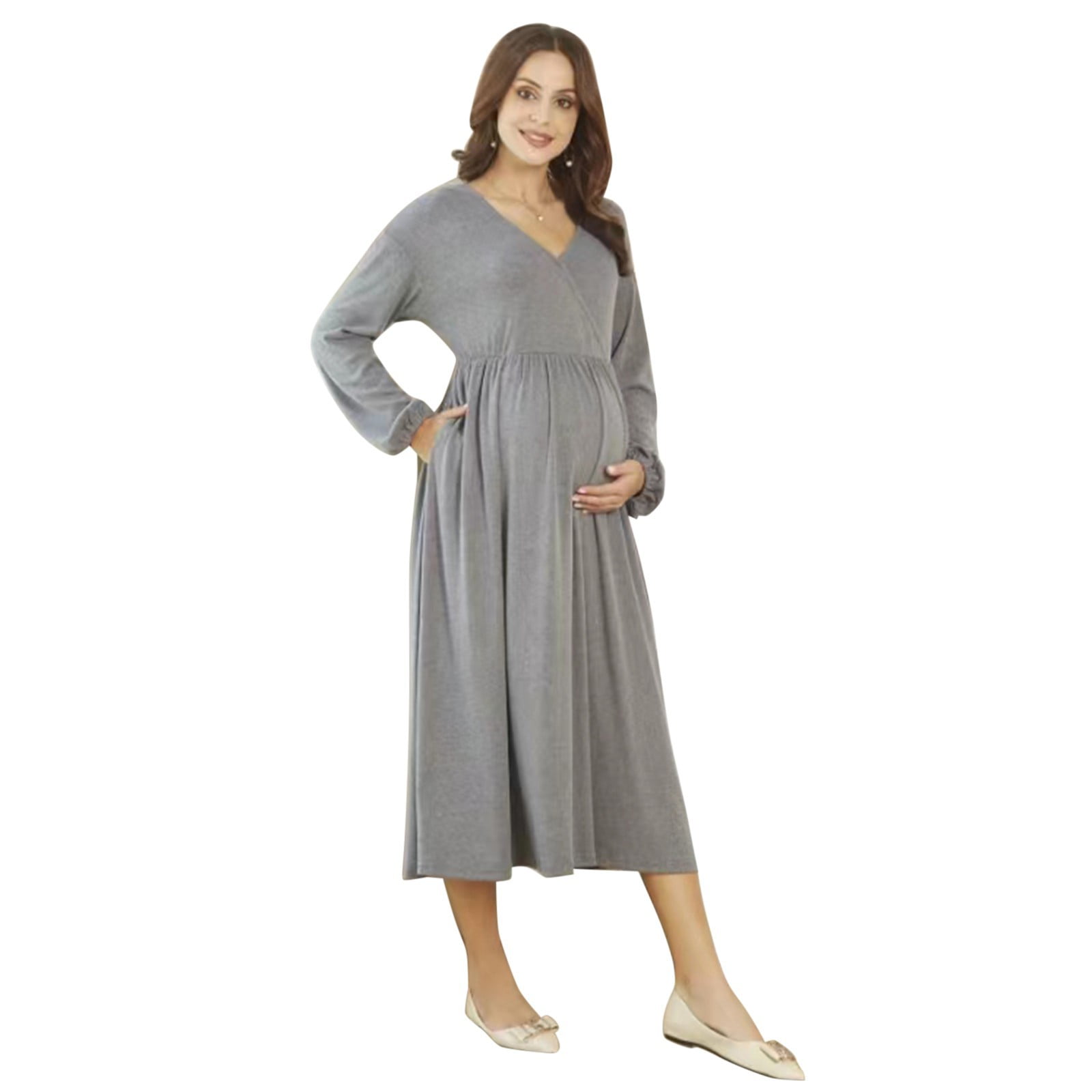 Long Sleeve Maternity/Nursing Maxi Dress