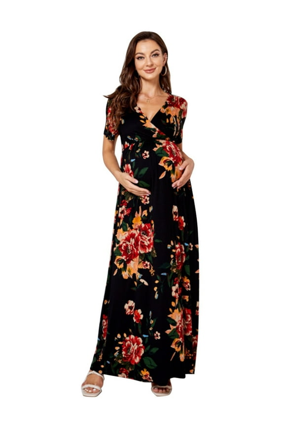 Women's Maternity Maxi Dress Casual Wrap Long Baby Shower Pregnancy Dresses