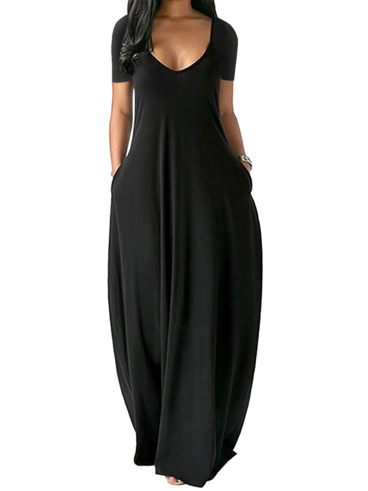 EFINNY Women s Maxi Dress with Pockets Short Sleeved Rayon Extra Long Dresses