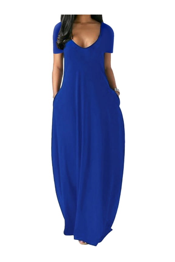 Women's Maxi Dress with Pockets Short Sleeved Rayon Extra Long Dresses
