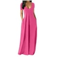thumbnail image 1 of EFINNY Women's Maxi Dress with Pockets Short Sleeved Rayon Extra Long Dresses, 1 of 5