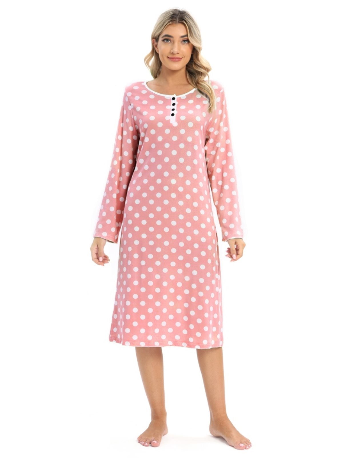Navy Blue Polka Dot Woolen Plus Size Nighty