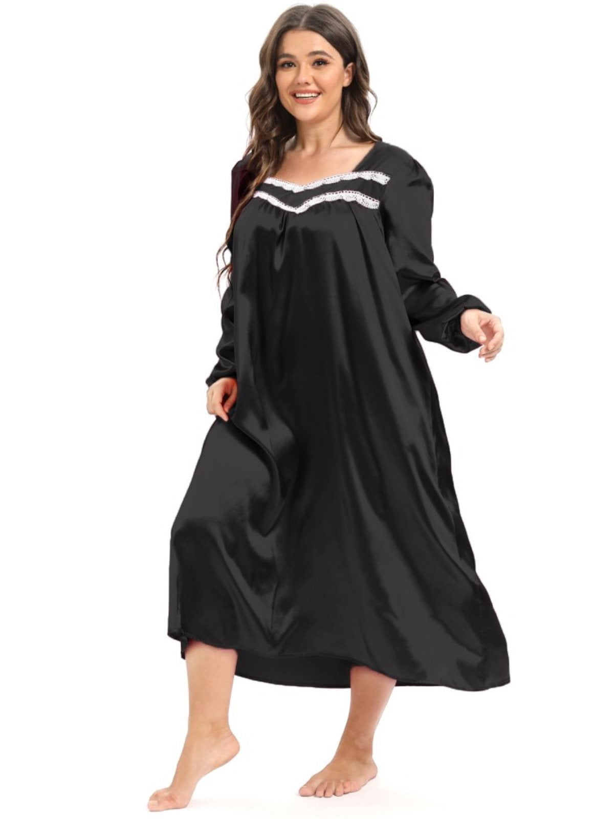 Stylish Fancy Satin Full Sleeves Printed Nighty/Night Gowns For Women Pack  Of 1