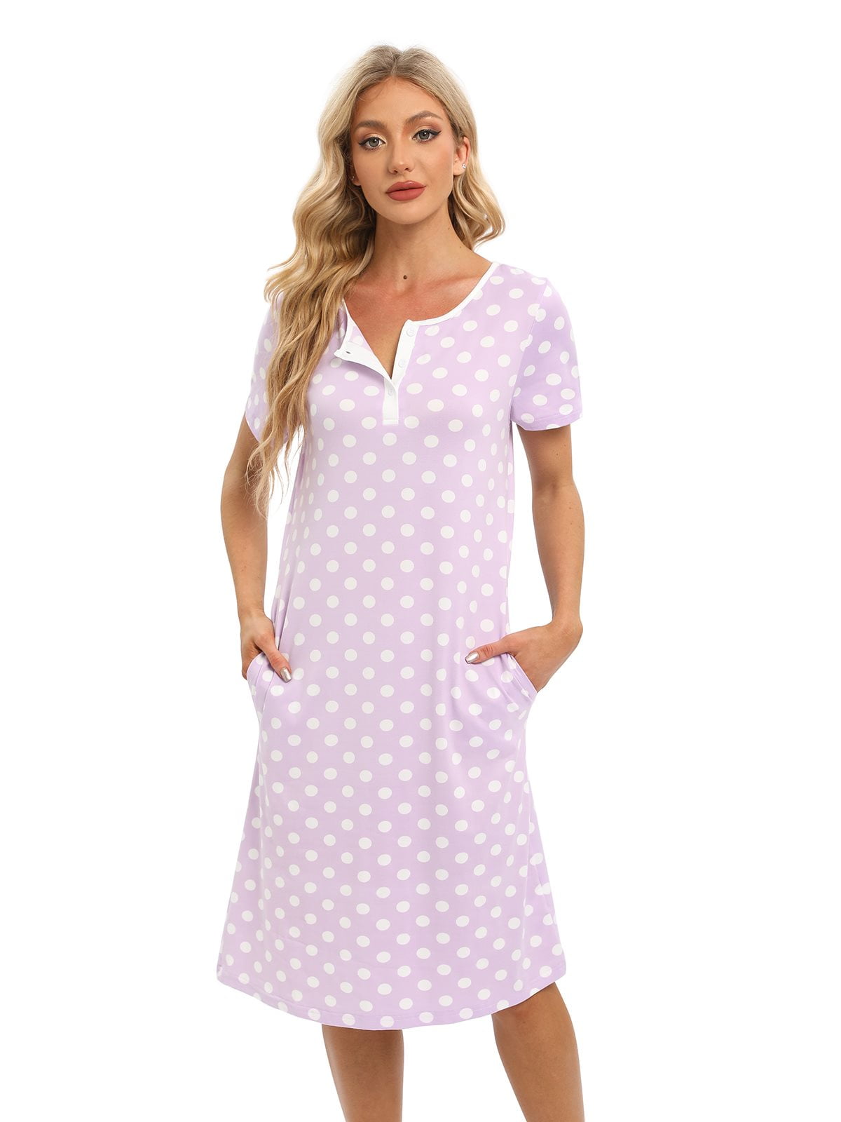 Womens Soft Knit Short Sleeve Nightgown, Button Down Night Shirt