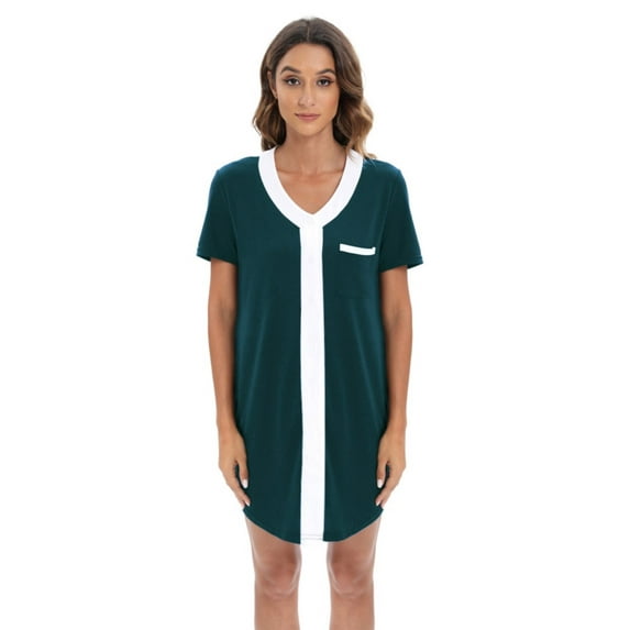 EFINNY Women's Nightgowns Short Sleeve Button Down Nightshirt V-Neck Loungewear Pajama Dress for Maternity Nursing Breastfeeding Delivery Labor Gown