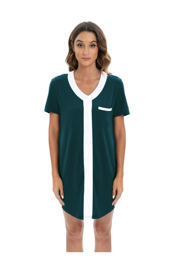Women's Nightgowns Short Sleeve Button Down Nightshirt V-Neck Loungewear Pajama Dress for Maternity Nursing Breastfeeding Delivery Labor Gown