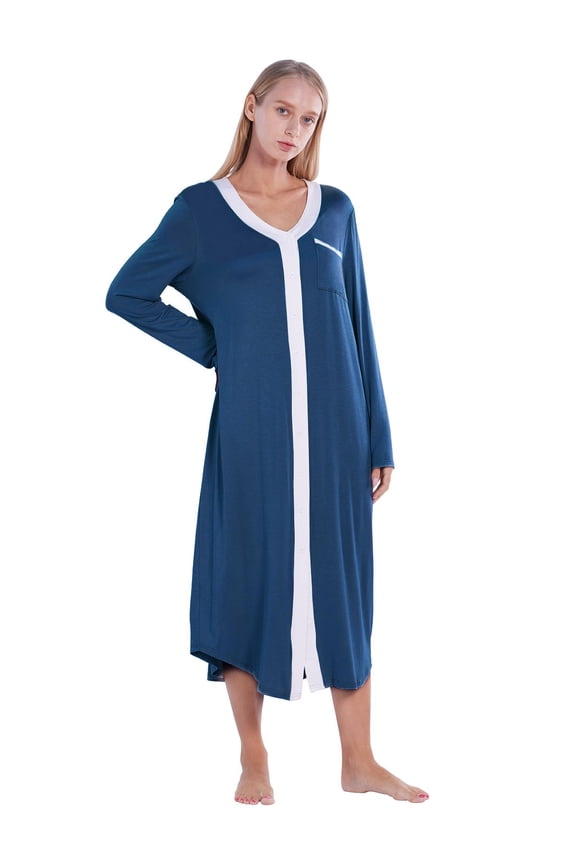 Women's Nursing Dress Long Sleeve Button Down Maternity Breastfeeding Birthing Nightgowns Delivery Labor Hospital Gown S-XXL