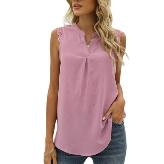 EFINNY Women's OL Casual Chiffon Tops Business Office Work Dress Sleeveless Sleeve Shirt Blouse V Neck