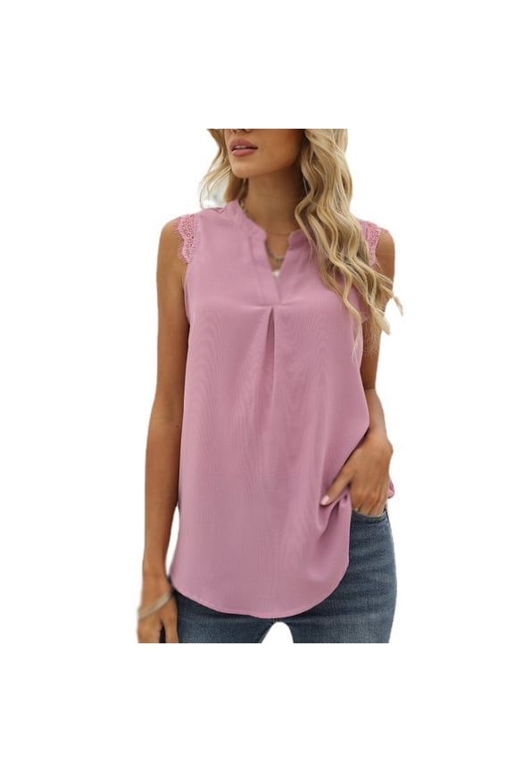 Women's OL Casual Chiffon Tops Business Office Work Dress Sleeveless Sleeve Shirt Blouse V Neck