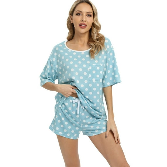 EFINNY Women's Pajamas Set Short Sleeve 2 Piece Soft Comfy Nightwear Set Retro Polka Dot Loungewear Sets,S-XXL