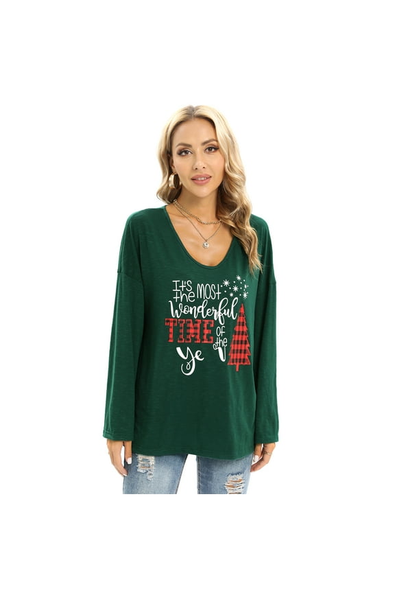 Women's Plus Size Merry Christmas Shirts Holiday Christmas Tree Plaid Tops Casual Loose Long Sleeve Baseball T-Shirt Blouse,S-2XL