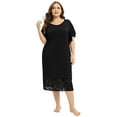 thumbnail image 1 of EFINNY Women's Plus Size Nightgowns Short Sleeve Lace Panels Sleepwear Round Neck Flutter Sleeve Nightwear Soft Homewear, 1 of 7