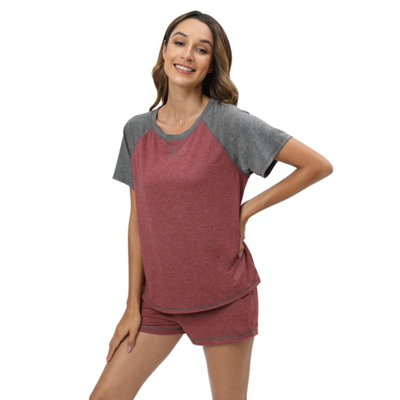 EFINNY Women's Short Sleeve Pjs Top and Shorts Sets 2Pcs Sleepwear Contrast Color Pajamas Round Neck Comfy Cotton Loungewear S-3XL