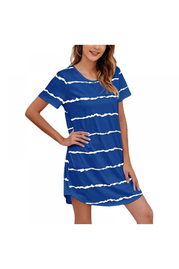 Women's Short Sleeve Stripe Loose Casual Sleepwear Longewear