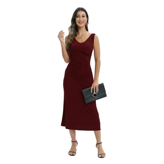 EFINNY Women's Sleeveless Cocktail Long Dress Solid Color Soft Dress