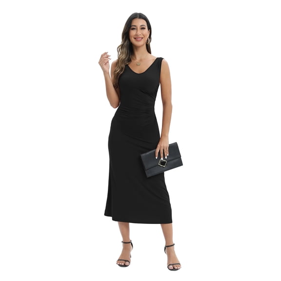 EFINNY Women's Sleeveless Cocktail Long Dress Solid Color Soft Dress