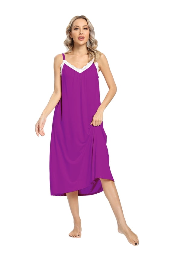 Women's Soft Cotton Solid Color Short Sleeve Nightdress Lingerie