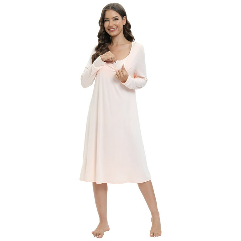 EFINNY Women's Super Soft Modal Nightgown Long Sleeve Sleepwear Comfy  Loungewear Mid-Length Nightshirt with Chest Pads S-XXL (Removable Chest  Pads)
