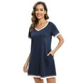 thumbnail image 1 of EFINNY Women's V Neck Nightshirt Cotton Casual Sleepwear Short Sleeve Nightgown with Pockets S-3XL, 1 of 7