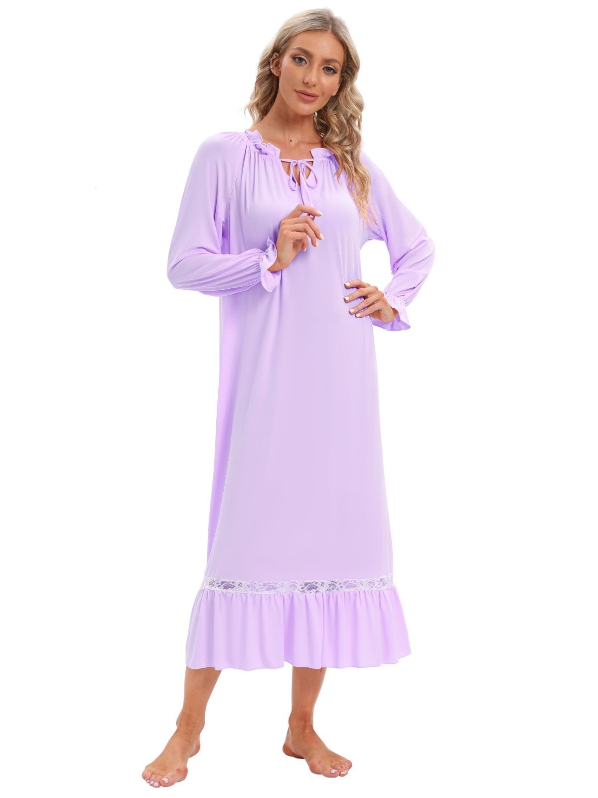 EFINNY Women's Victorian Nightgowns Long Sleeve Sleepdress Full Length ...