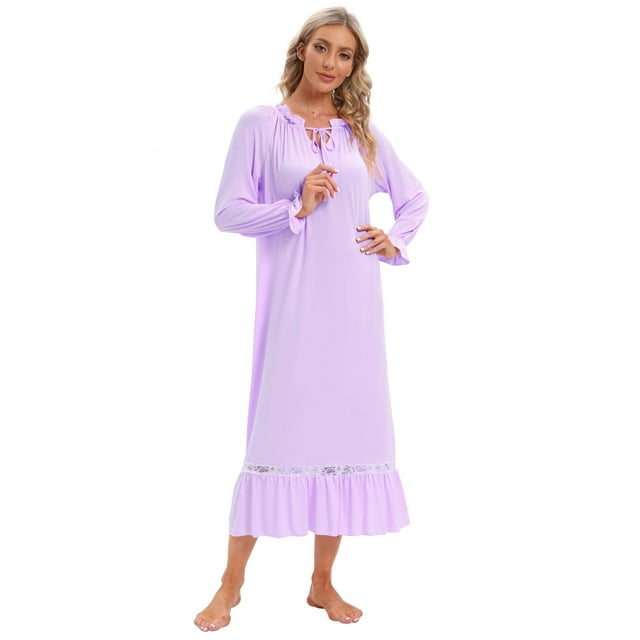 EFINNY Women's Victorian Nightgowns Long Sleeve Sleepdress Full Length ...