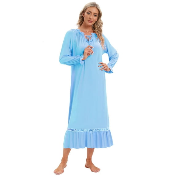 EFINNY Women's Victorian Nightgowns Long Sleeve Sleepdress Full Length Sleepwear Loose Nightdress Loungewear,S-XXL