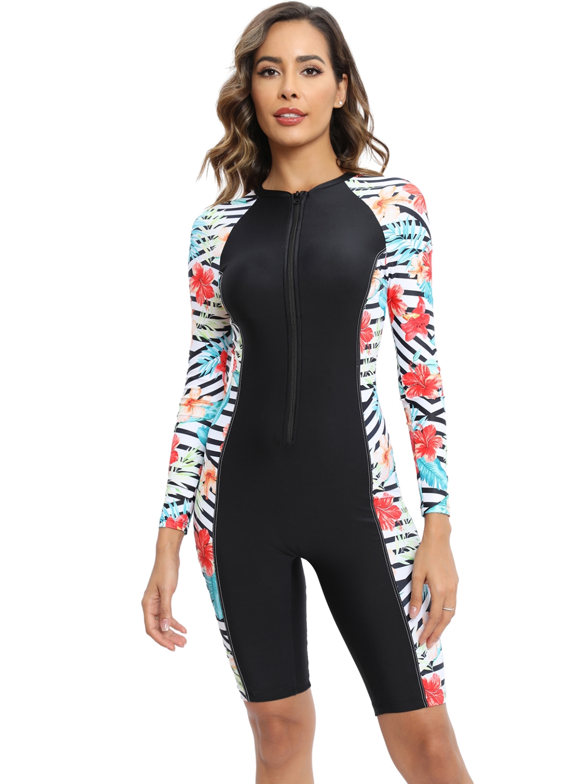 EFINNY Women's Wetsuit Long Sleeve Shorty Diving Suit Front Zip Wetsuit ...