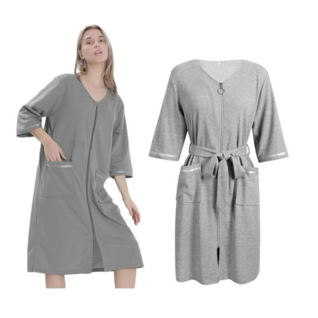 EFINNY Women's Zipper Tie Robes Housecoats Nightgowns 3/4 Sleeves
