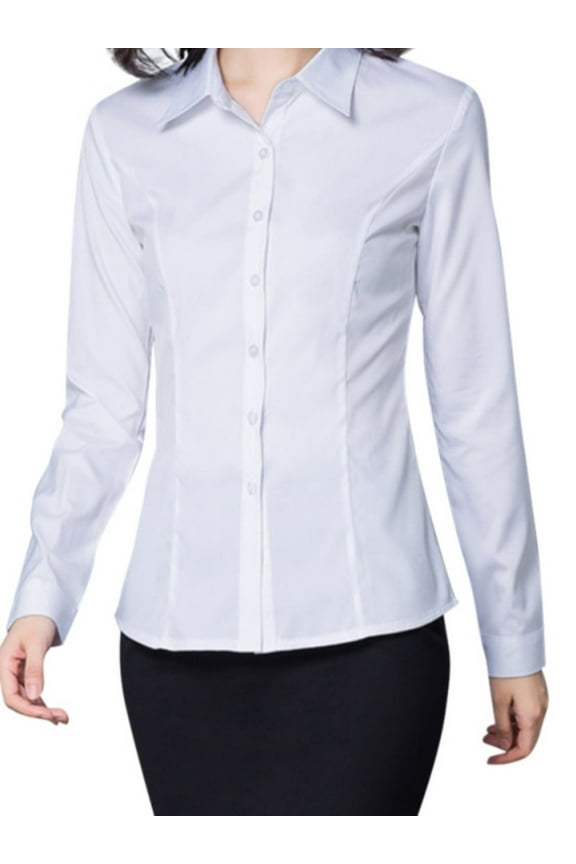 Womens Button Down Shirts Long Sleeve Work Dress Shirts, Ladies V Neck Collared Business Casual Blouses,M