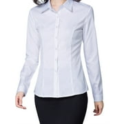 EFINNY Womens Button Down Shirts Long Sleeve Work Dress Shirts, Ladies V Neck Collared Business Casual Blouses