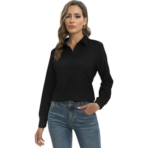 EFINNY Womens Button Down Shirts Long Sleeve Work Dress Shirts, Ladies V Neck Collared Business Casual Blouses