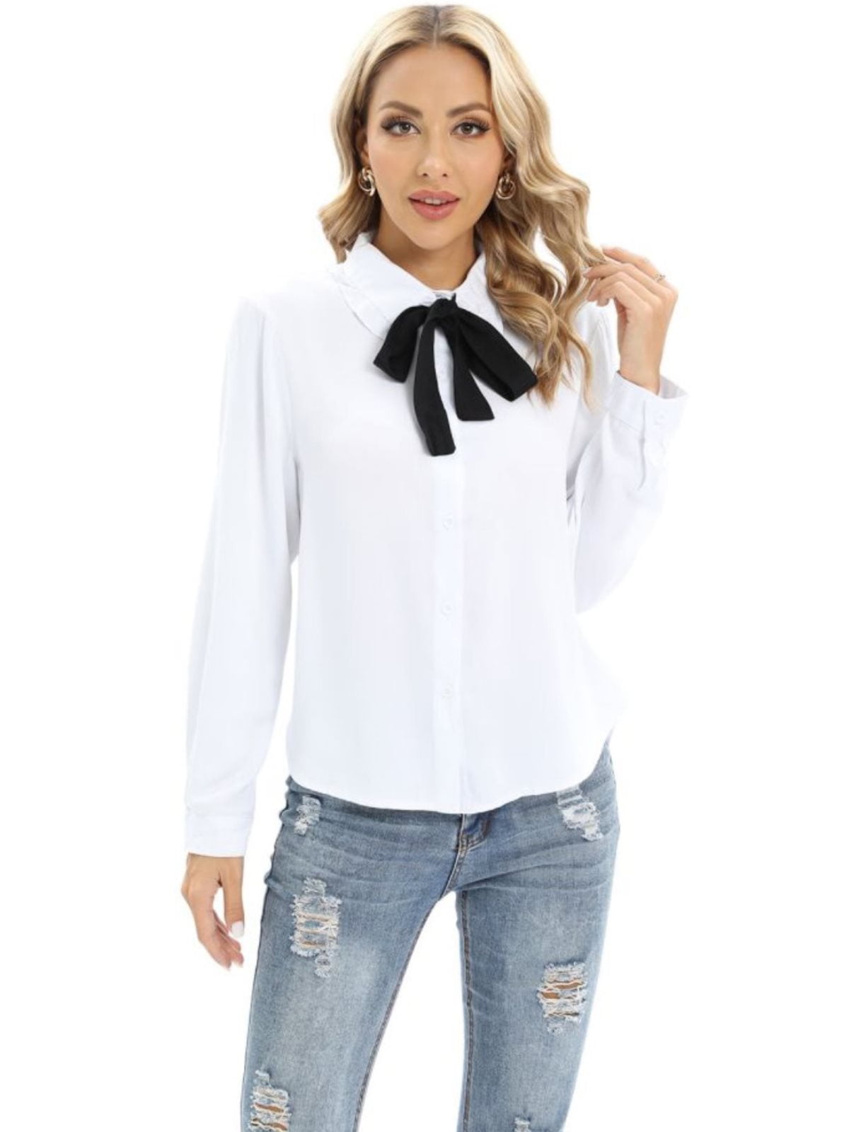 Button Down Sleeveless Shirt with Bowknot main image 1