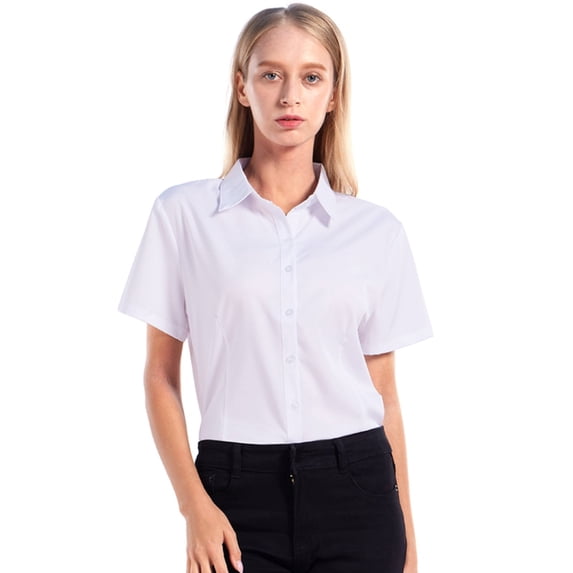 EFINNY Womens Button Down Shirts Short Sleeve Work Dress Shirts, Ladies V Neck Collared Business Casual Blouses