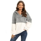 AHAIJ Women's Oversized Quarter 1/4 Zip Sweatshirts Lapel Collar Long  Sleeve Drop Shoulder Solid Pullover Jumper Top