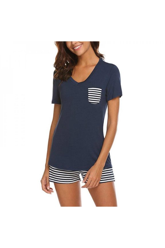 Womens Pajama Set Short Sleeve Top and Shorts Two Piece Pj Set Sleepwear Nightwear S-XXL