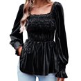 thumbnail image 1 of EFINNY Womens Velvet Blouses Dressy Tops Square Neck Long Sleeve Elegant Business Casual Shirts Top, 1 of 7