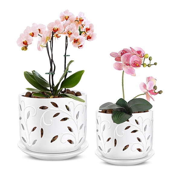 Hollow-Out Ceramic Flower Pot for Orchids, 5+6 Inch Airy Plant Container with Drainage, Professional Grade for Orchid Lovers