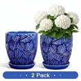 thumbnail image 1 of EFISPSS 6 inch Blue Ceramic Plant Pots with Drainage & Saucer, Natural Boho Crackle Glaze, Indoor/Outdoor Flower pot, 2 Pack, 1 of 6