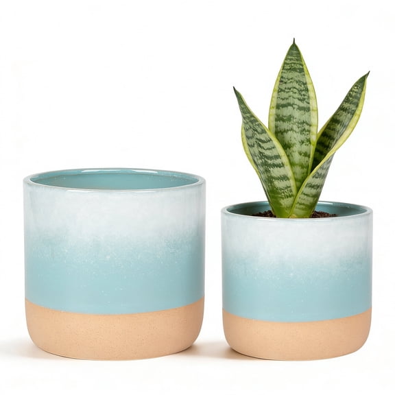 EFISPSS Ceramic Plant Pots 6 Inch, Set of 2 in Turquoise and Cobalt Blue, Indoor Flower Pots with Drainage for Succulents, Herbs, Home and Garden Decor