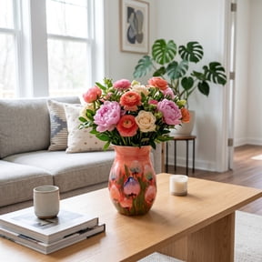 EFISPSS 8 inch Glossy Ceramic Vase, Hand-painted Tulip Buds, Orange Red Warm Tone Retro Vase