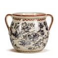 thumbnail image 1 of EFISPSS Elegant Hand-Painted Ceramic Flower Vase, Cream with Grey Floral Design and Reddish-Brown Rim, Decorative Table Centerpiece for Living Room, Office, Home Decor, 1 of 9